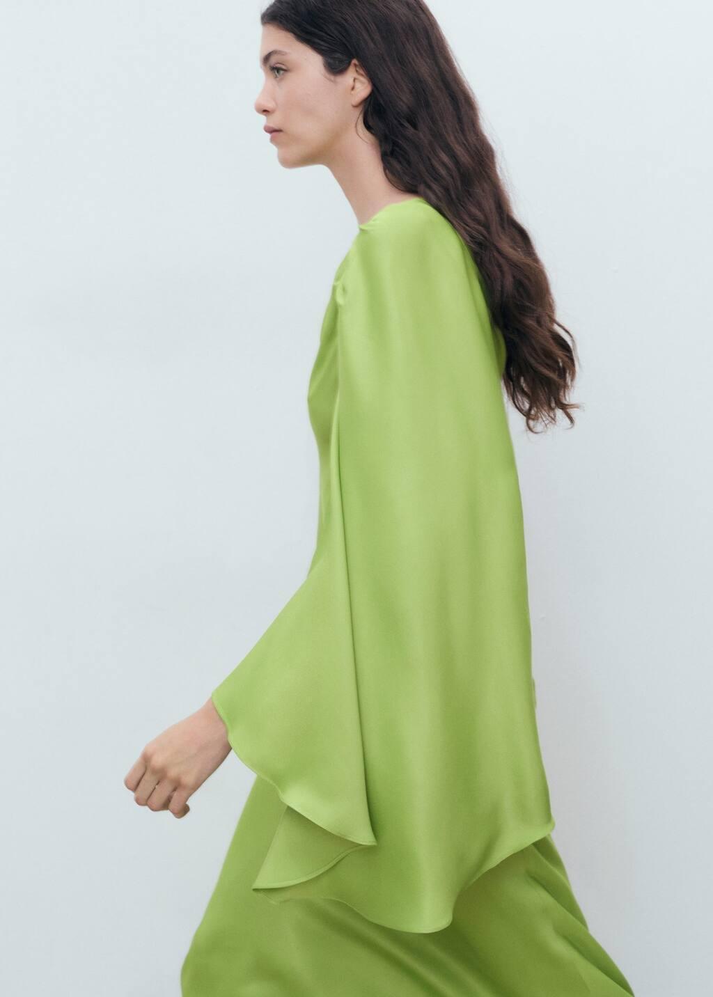 Green Long Dress With Ruffled Sleeves, , large image number 3