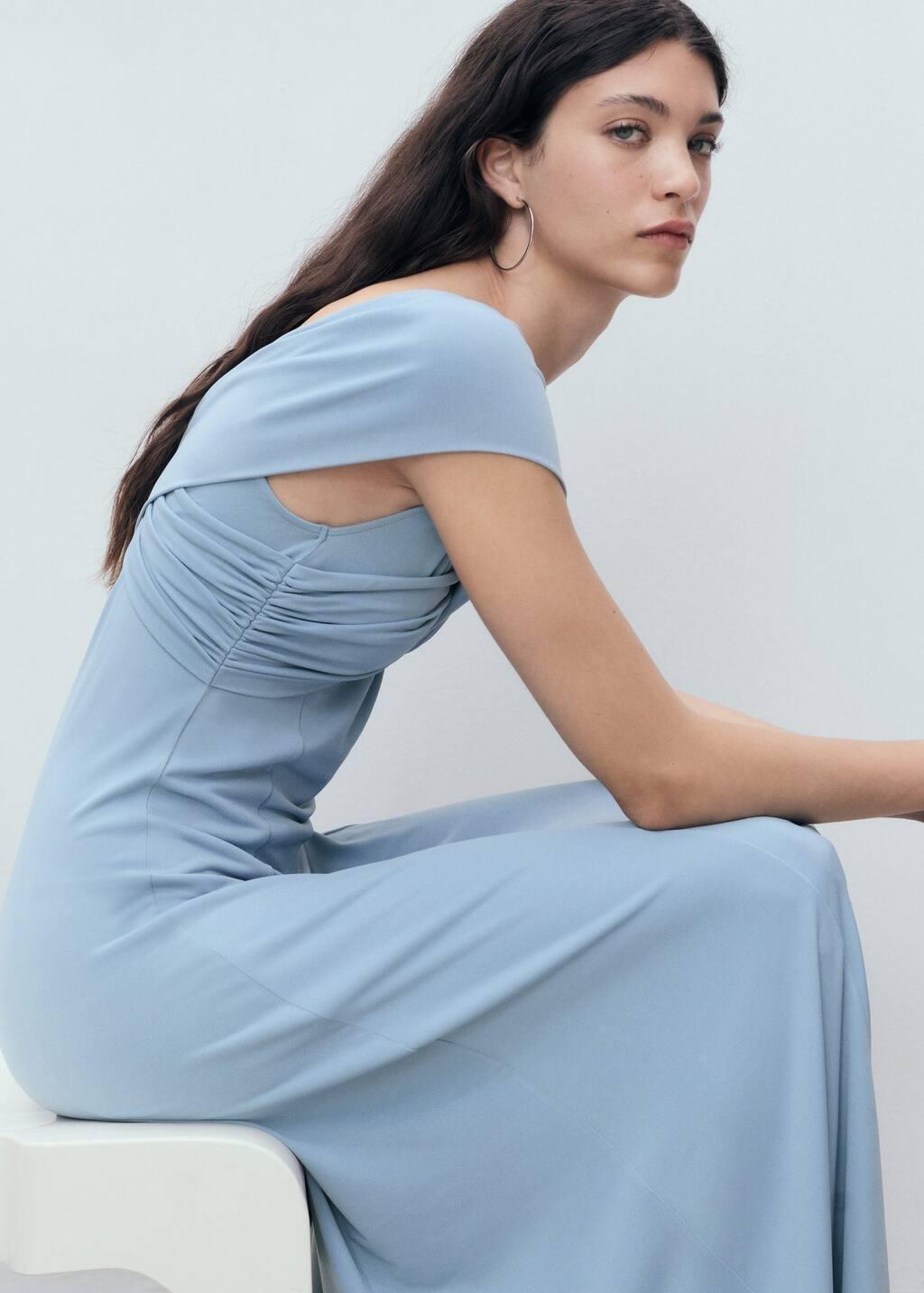 Blue A-Line Dress With Crossover Neckline, , large image number 3