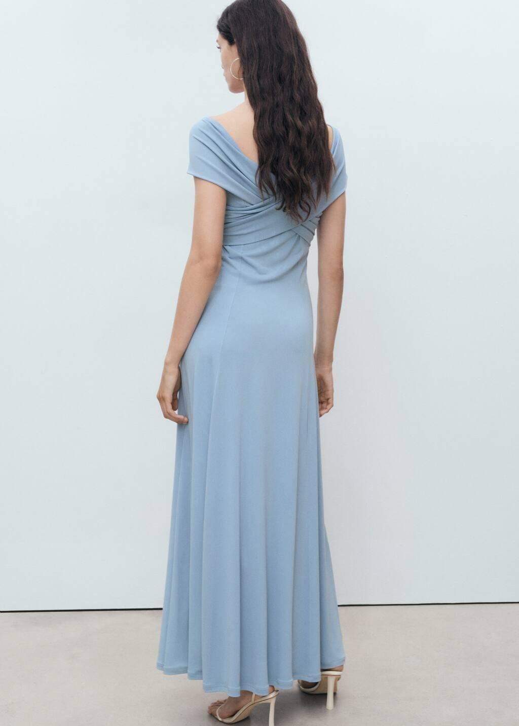 Blue A-Line Dress With Crossover Neckline, , large image number 5