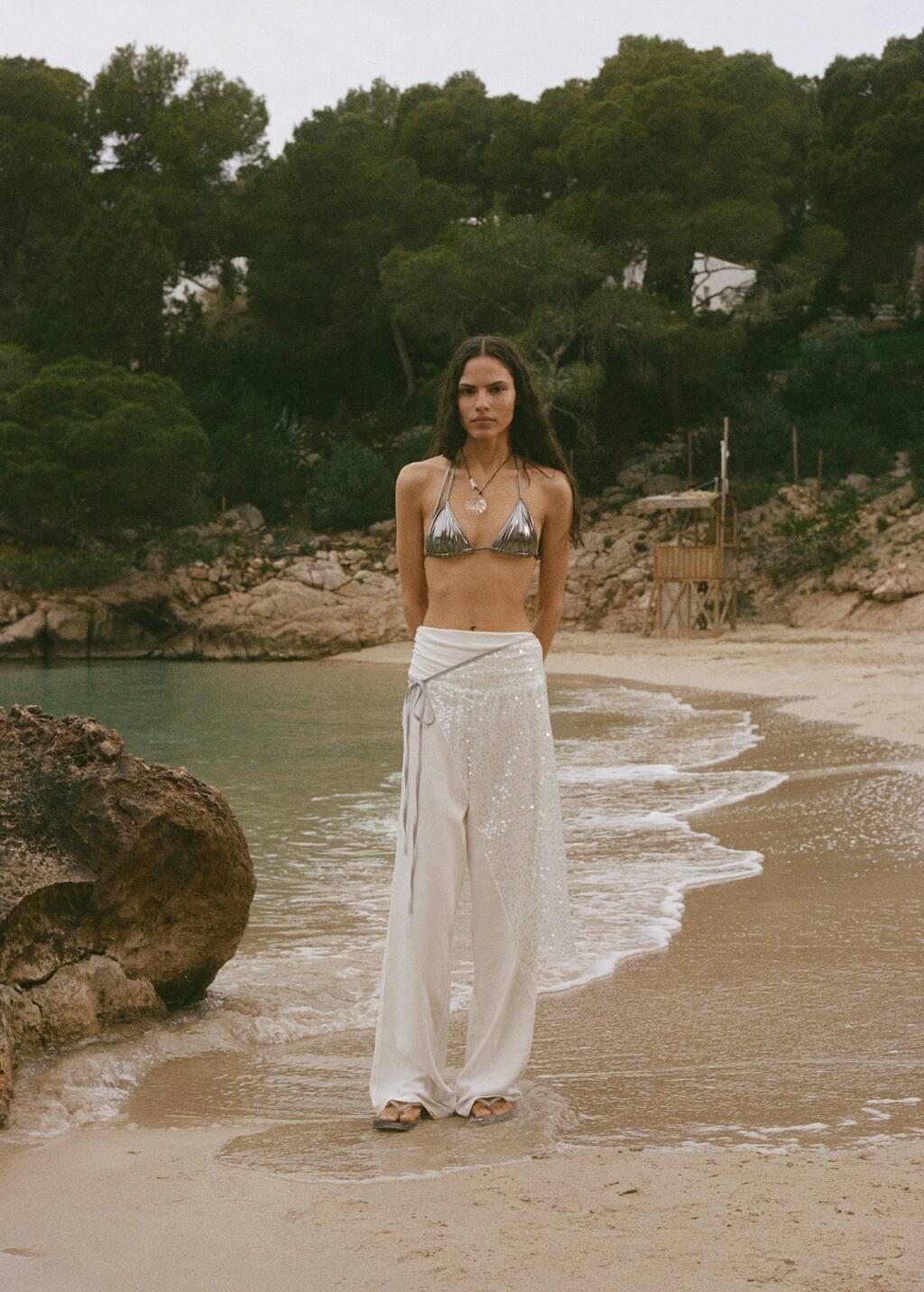Grey Sequin Beach Wrap, Natural White, large image number 2