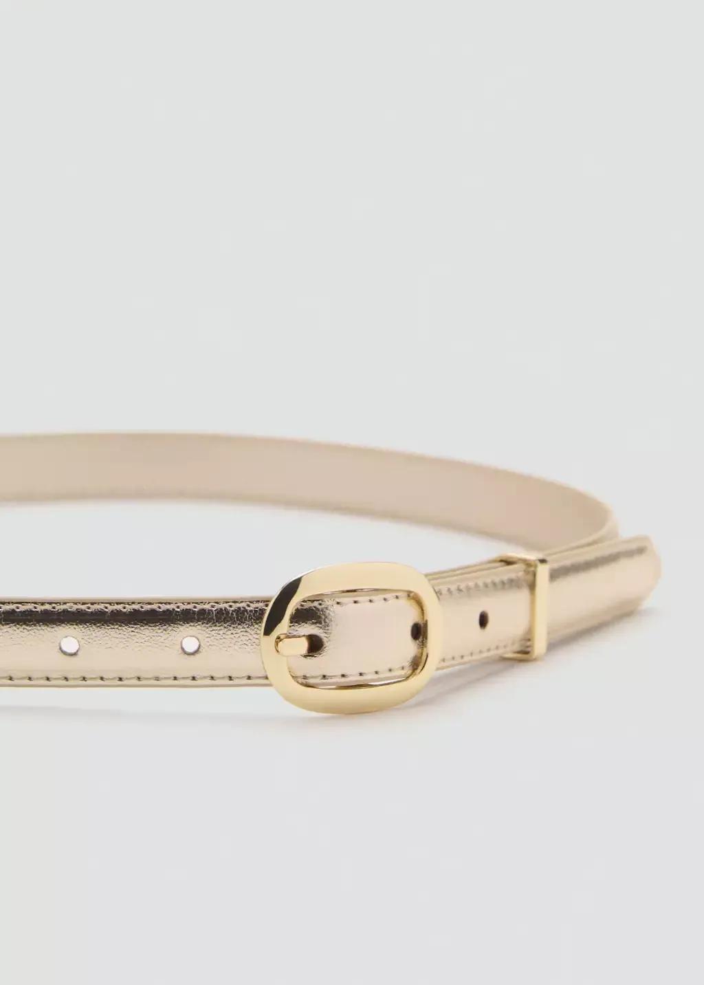 Gold Metallic Belt With Oval Buckle, , large image number 0