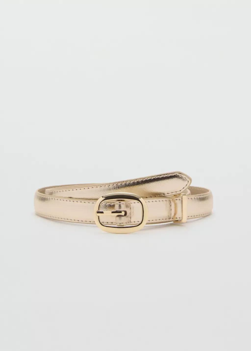 Gold Metallic Belt With Oval Buckle, , large image number 3