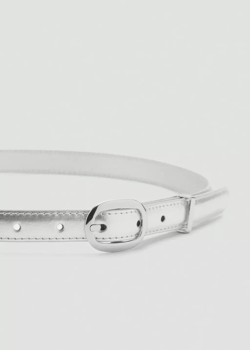 Silver Metallic Belt With Oval Buckle, , large image number 0