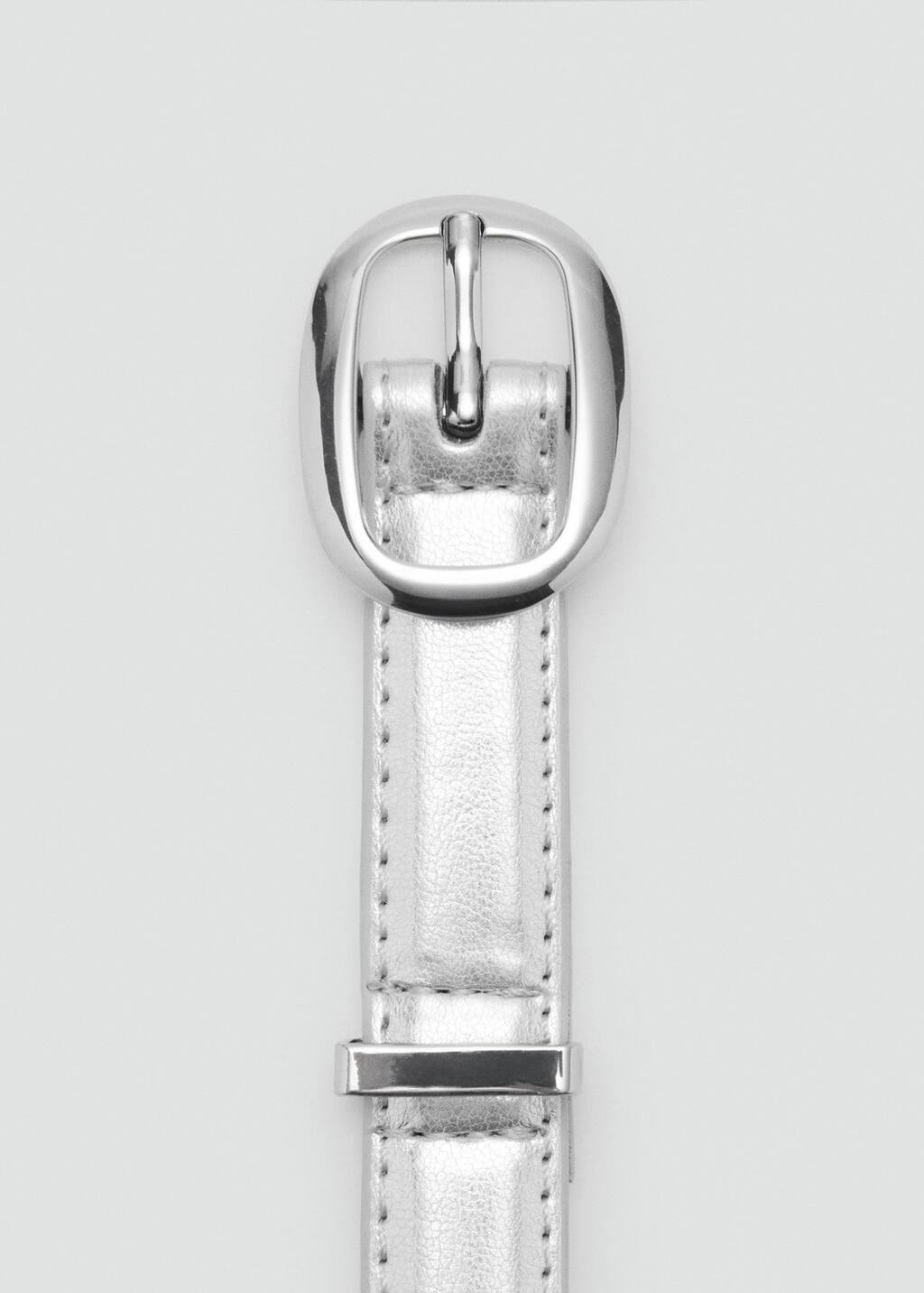 Silver Metallic Belt With Oval Buckle, , large image number 1