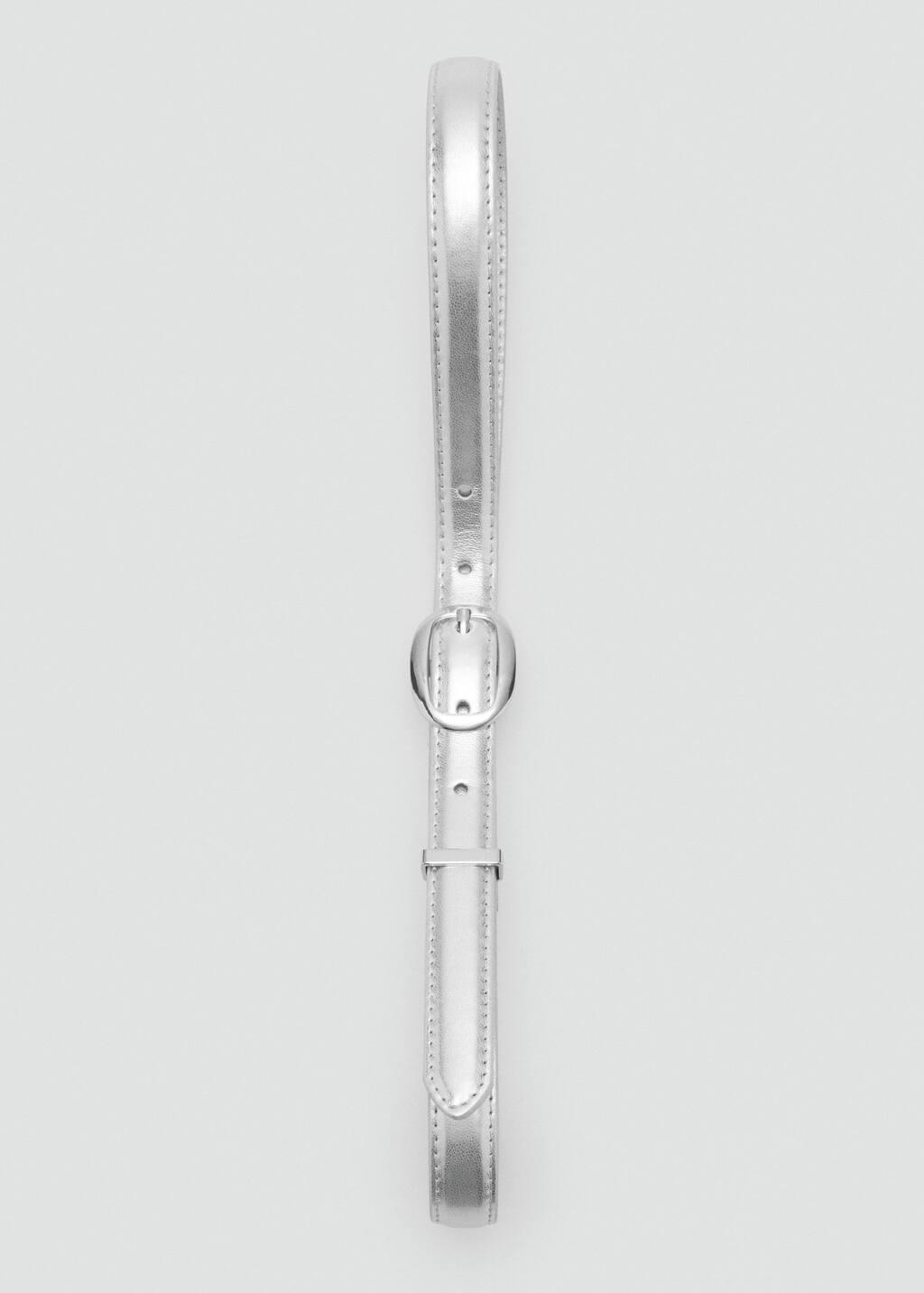 Silver Metallic Belt With Oval Buckle, , large image number 2