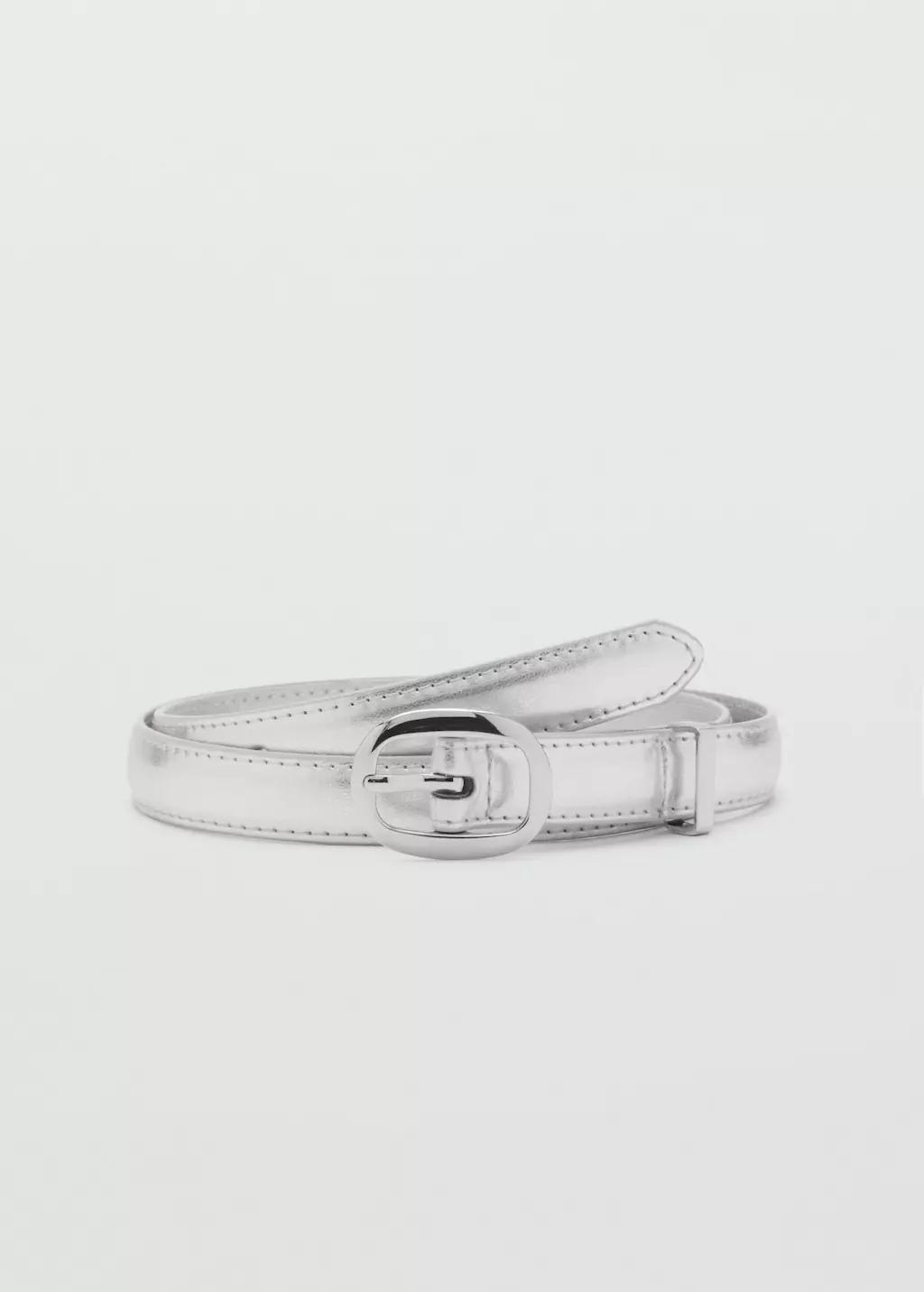 Silver Metallic Belt With Oval Buckle, , large image number 3