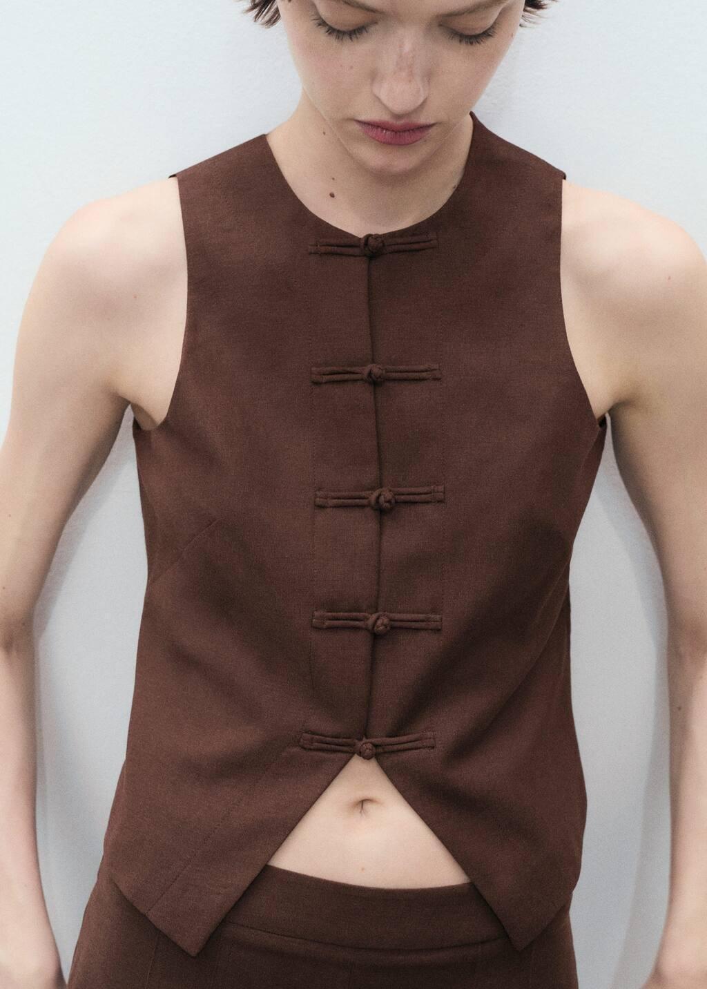 Brown Linen-Blend Suit Waistcoat, , large image number 2