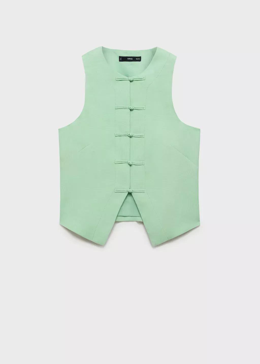Green Linen-Blend Suit Waistcoat, , large image number 3