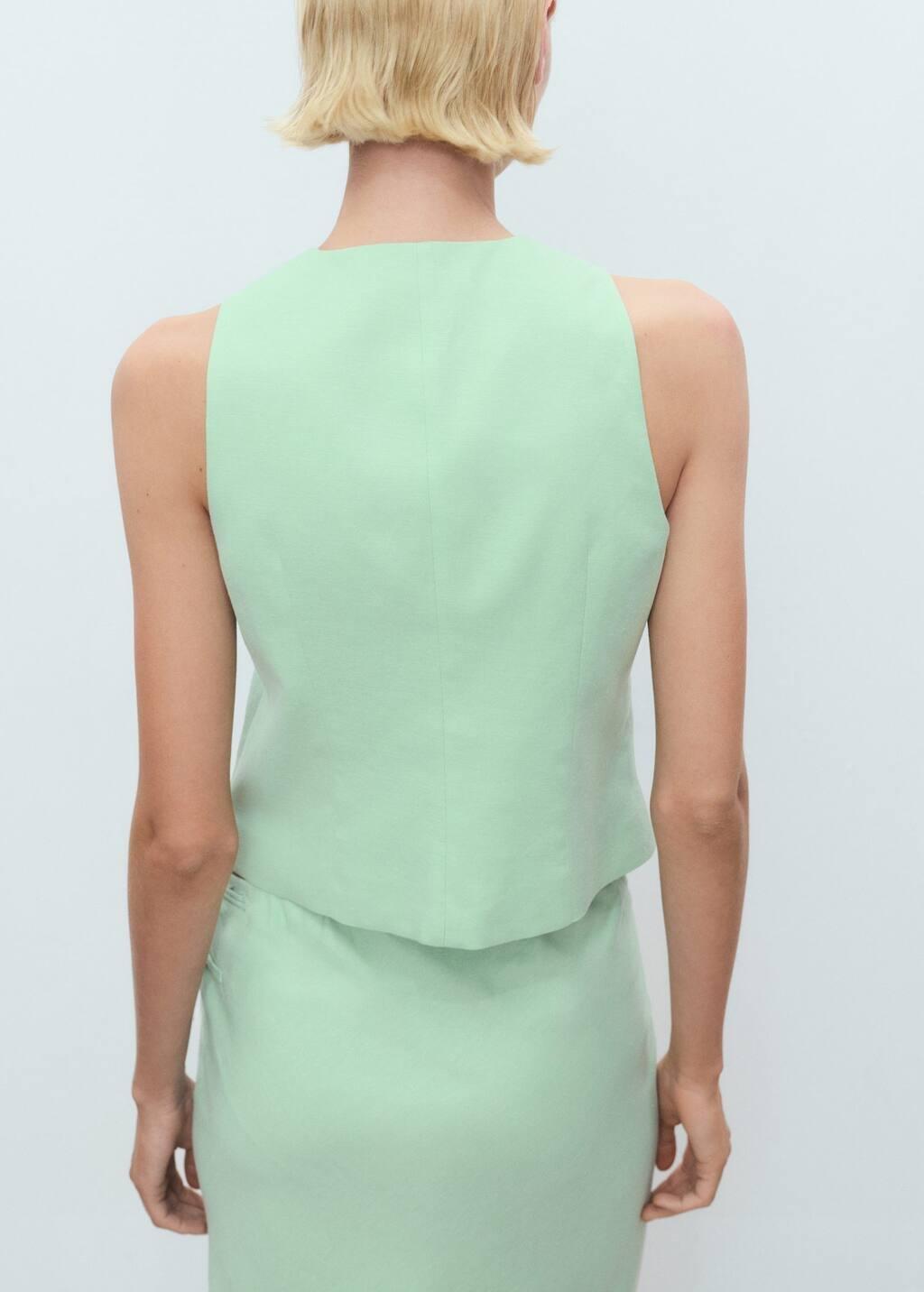 Green Linen-Blend Suit Waistcoat, , large image number 5