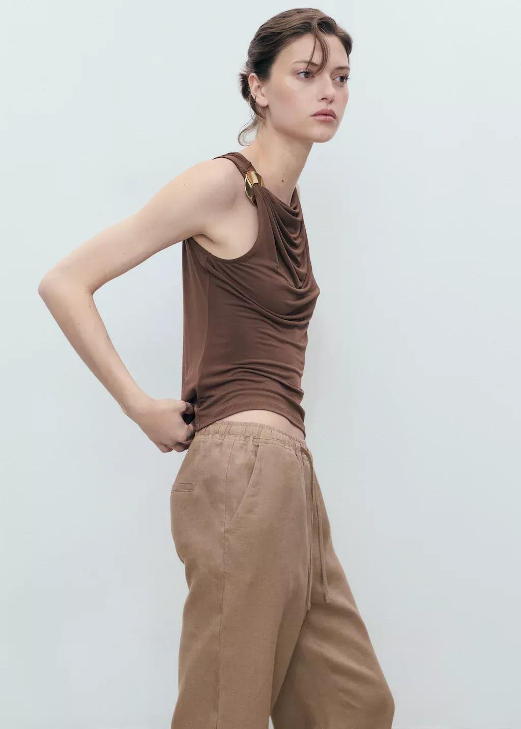MEDIUM BROWN Linen trousers with drawstring, , large image number 1