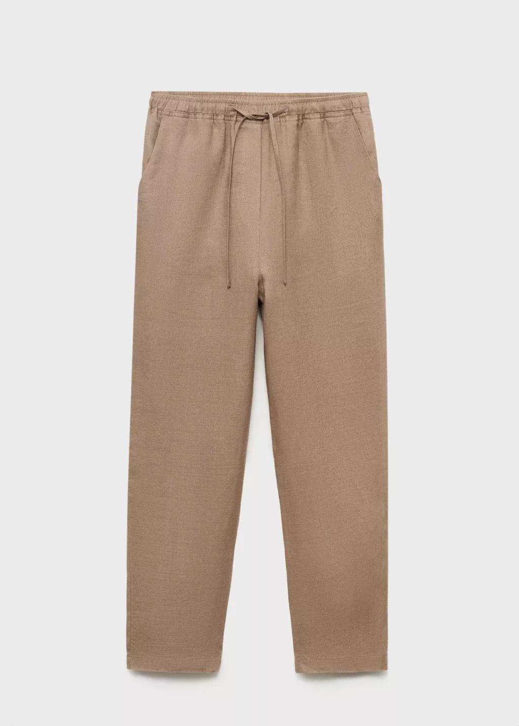 MEDIUM BROWN Linen trousers with drawstring, , large image number 3