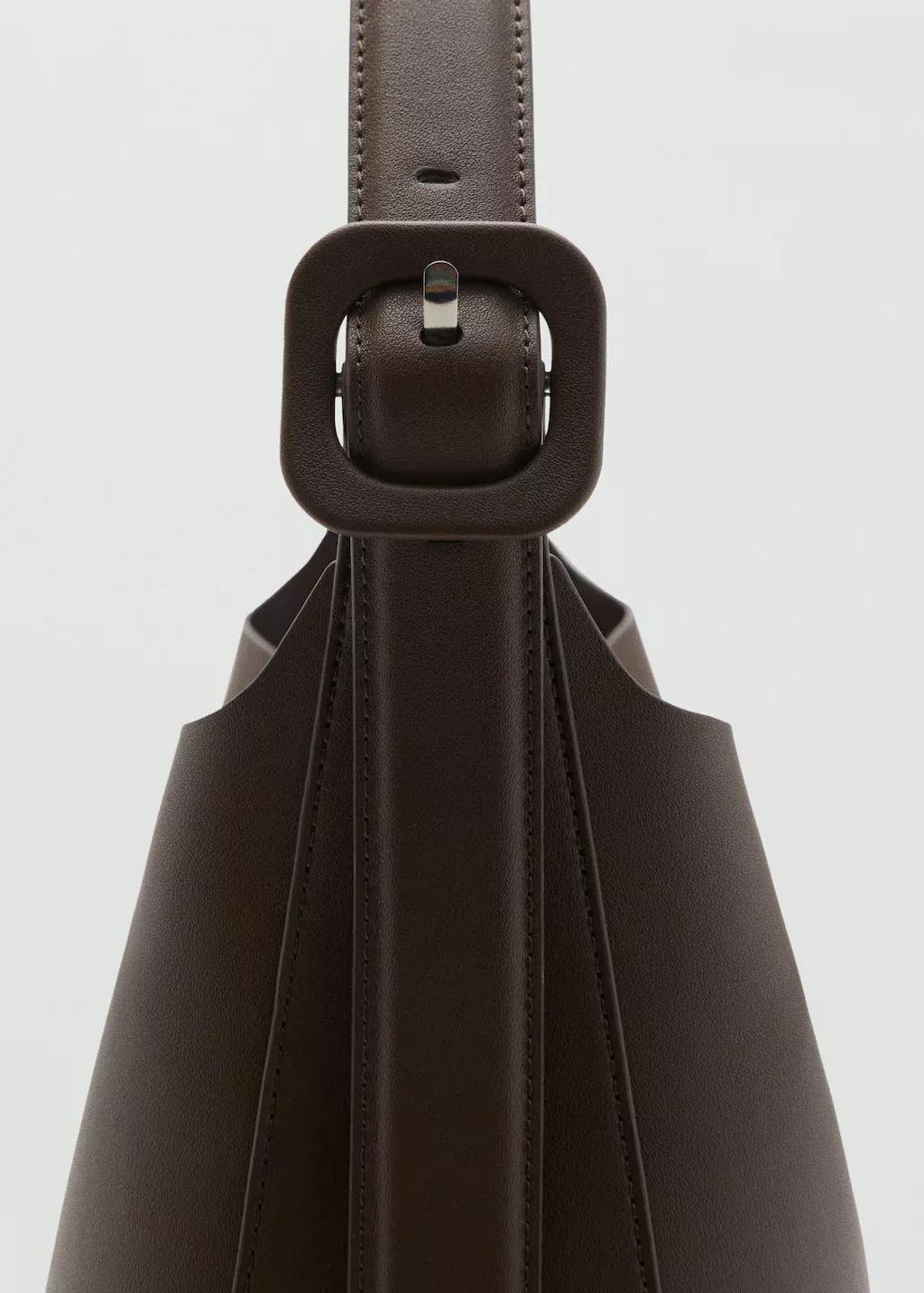 Brown Bucket Bag With Buckle, Dark Brown, large image number 1
