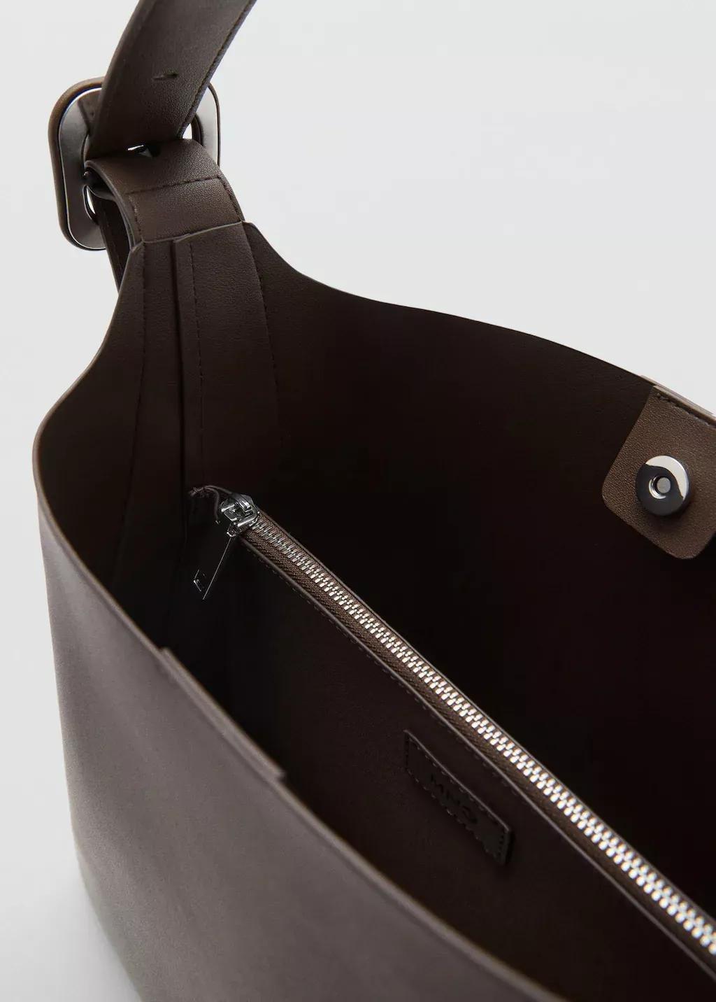 Brown Bucket Bag With Buckle, Dark Brown, large image number 2