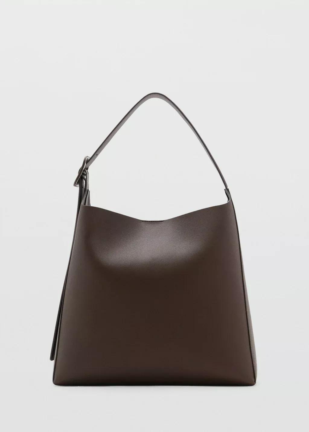 Brown Bucket Bag With Buckle, Dark Brown, large image number 3