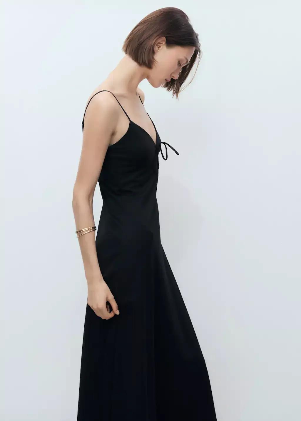 Black Long Dress With Bow Neckline, , large image number 0