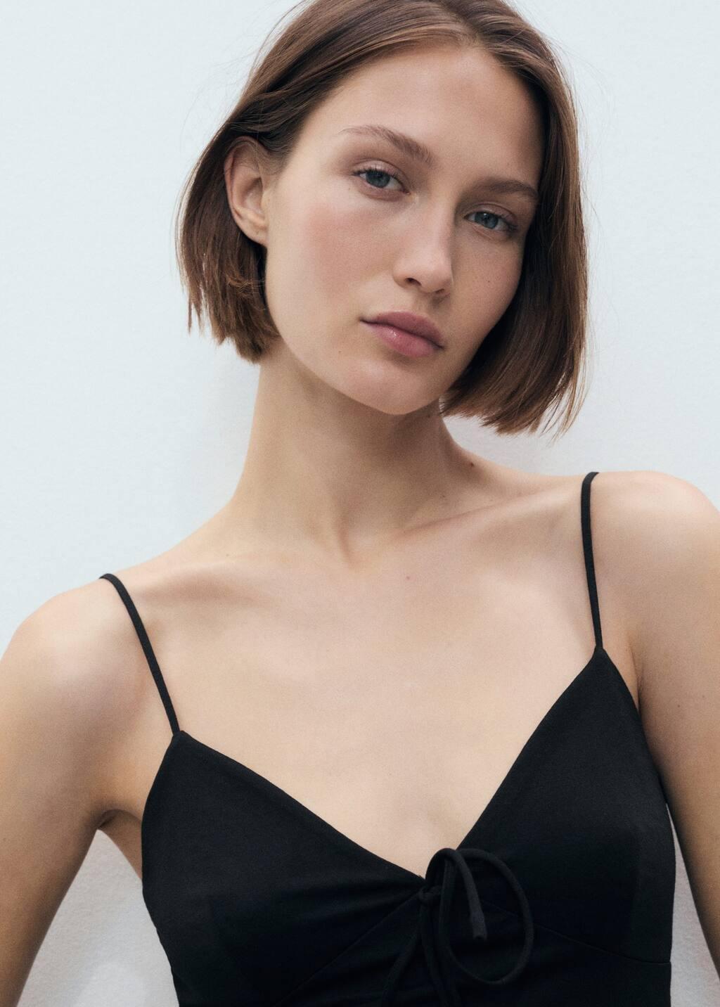 Black Long Dress With Bow Neckline, , large image number 1