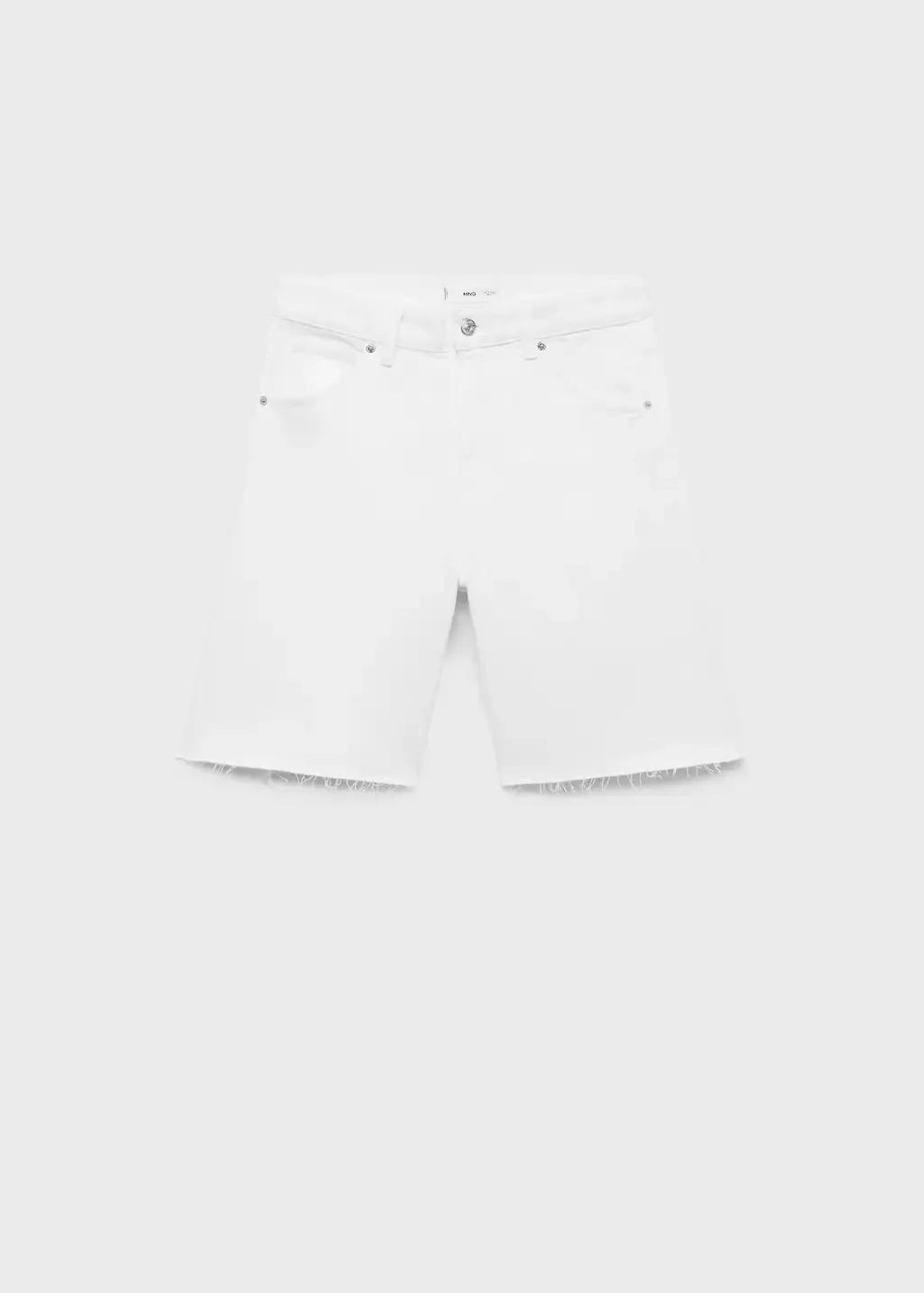 White Frayed Hem Denim Shorts, , large image number 4