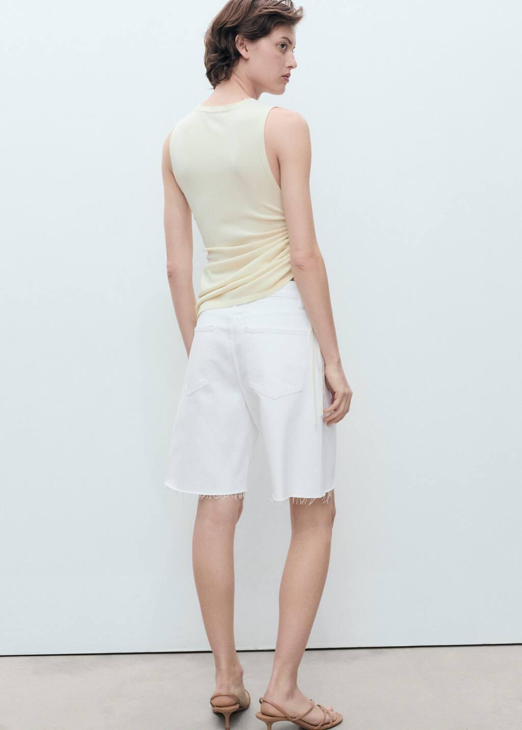 White Frayed Hem Denim Shorts, , large image number 5