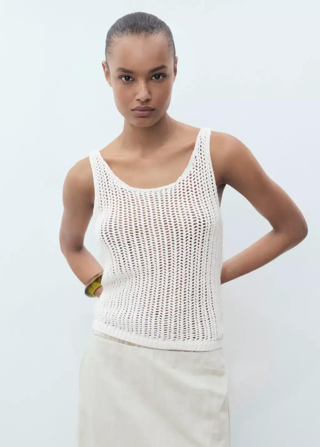 White Crochet Top With Straps, , large image number 0