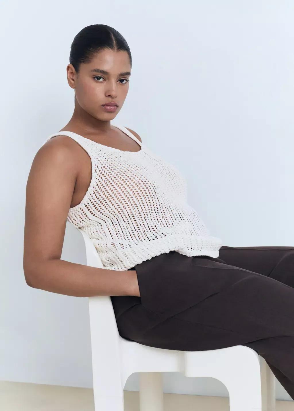 White Crochet Top With Straps, , large image number 6