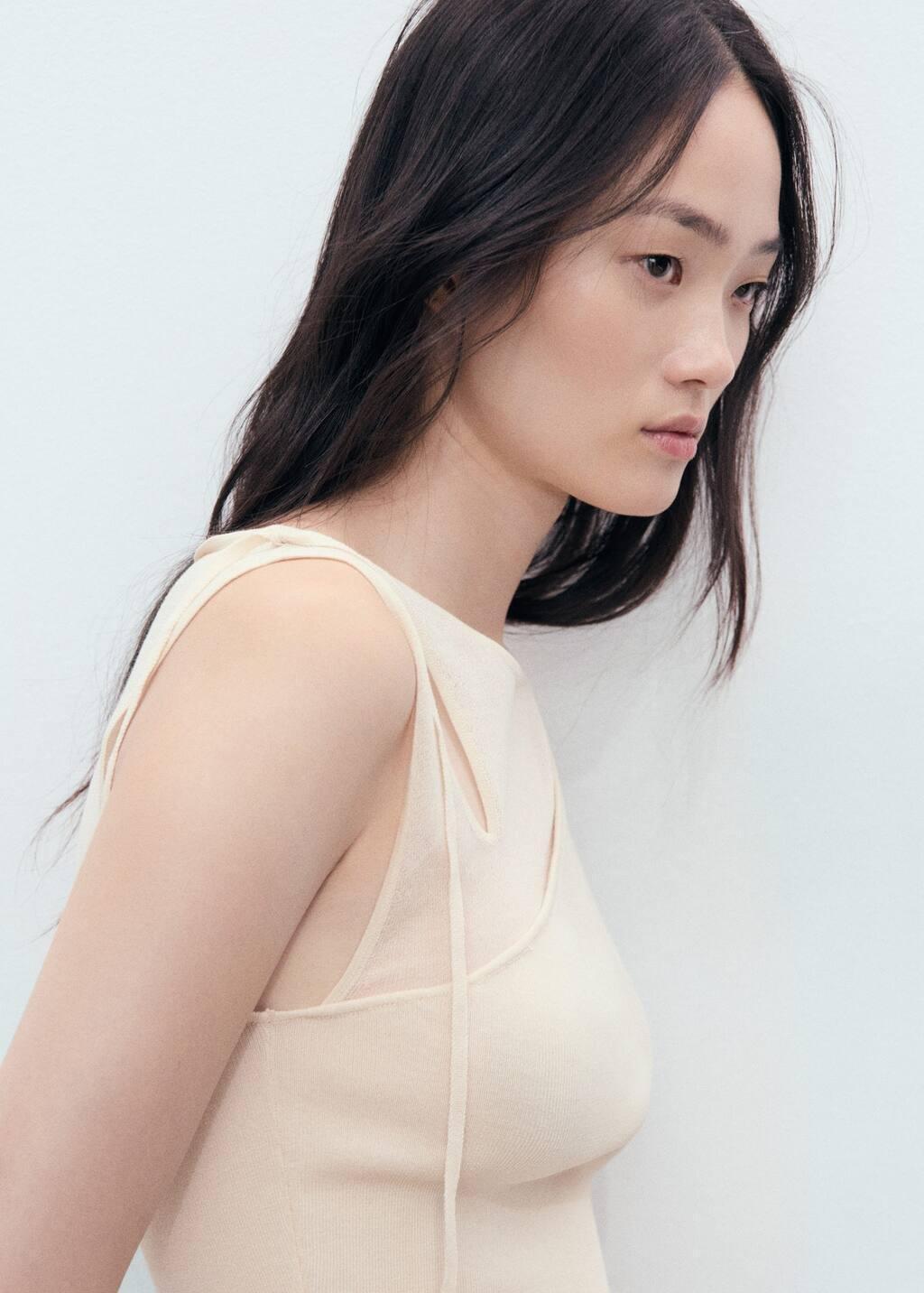 Cream Knitted Top With Cut-Out, Light Beige, large image number 1