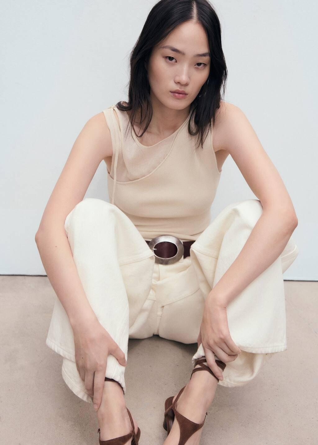 Cream Knitted Top With Cut-Out, Light Beige, large image number 2