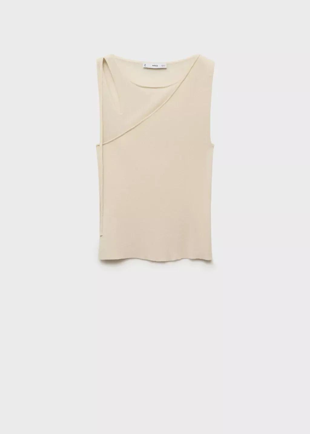Cream Knitted Top With Cut-Out, Light Beige, large image number 3