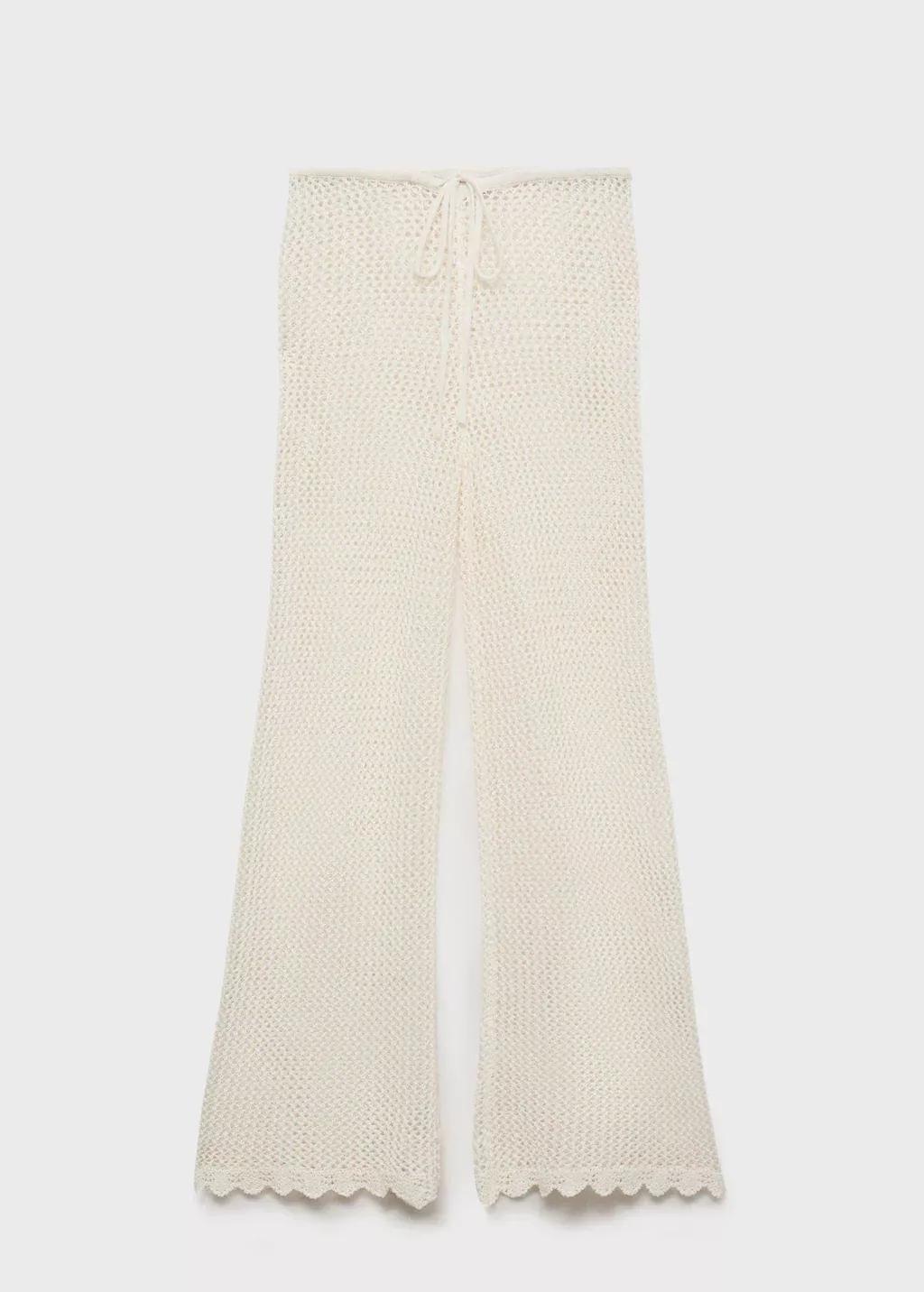 White Crochet Flared Trousers, , large image number 3