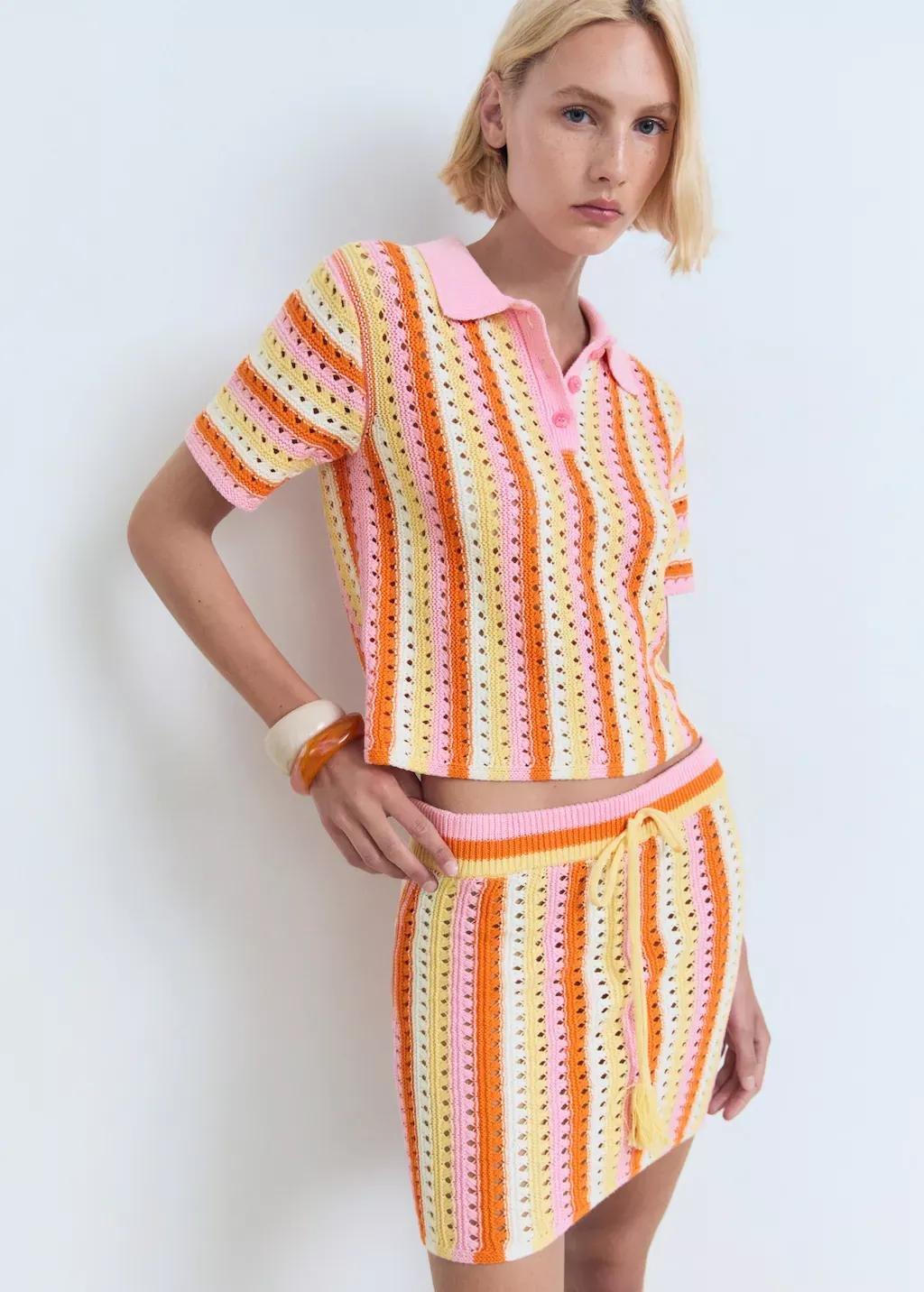 Pink Two-Tone Striped Crochet Skirt, , large image number 1