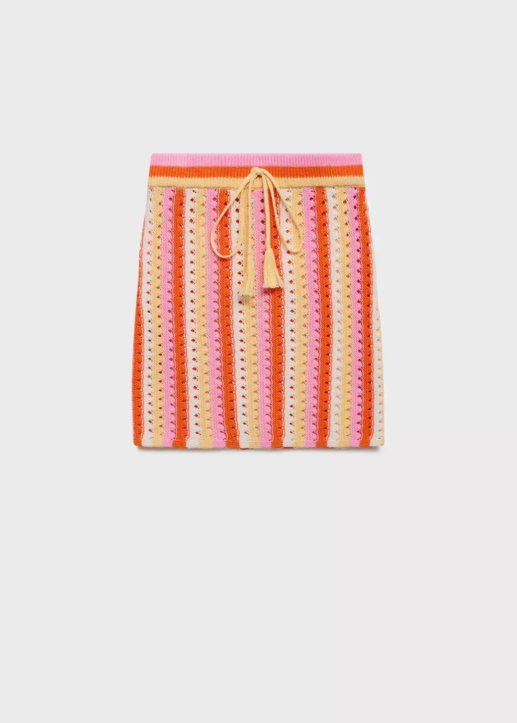Pink Two-Tone Striped Crochet Skirt, , large image number 3