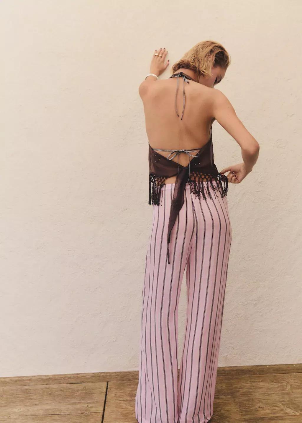 LT-PASTEL PINK Striped ramie trousers, , large image number 2