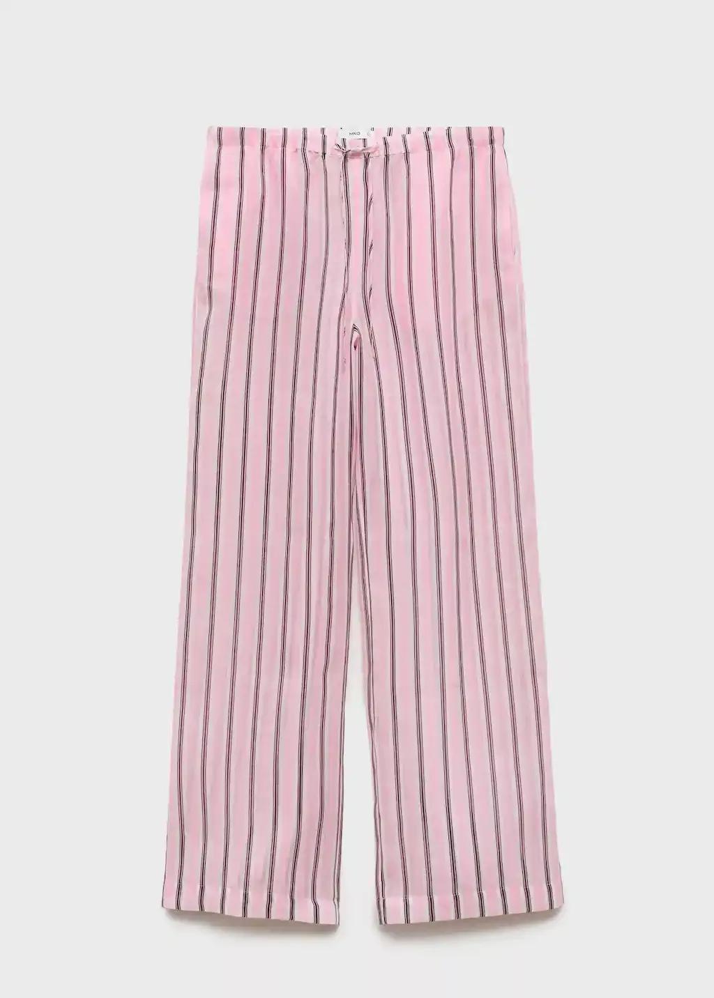 LT-PASTEL PINK Striped ramie trousers, , large image number 3