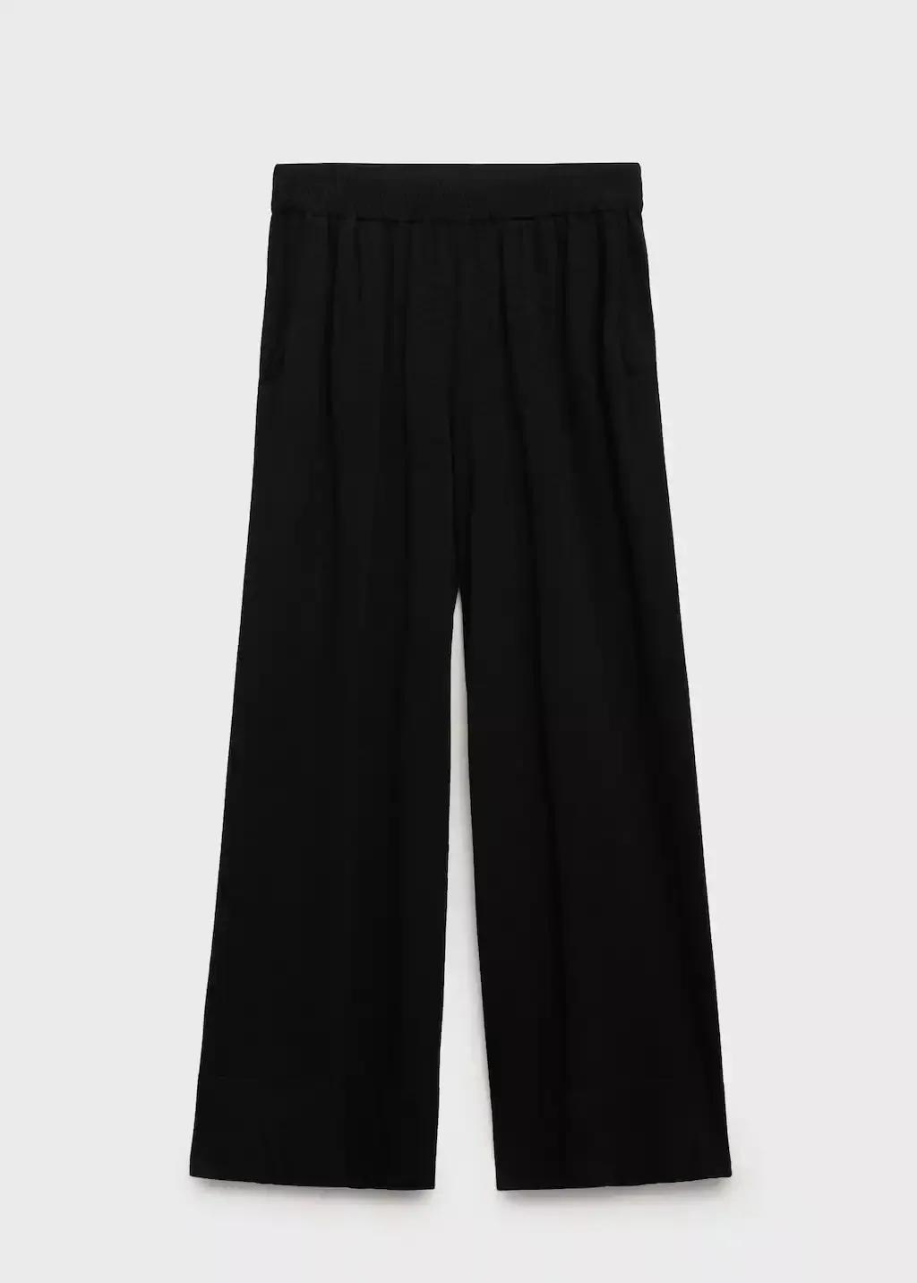 Black Fine-Knit Straight-Fit Trousers, , large image number 0