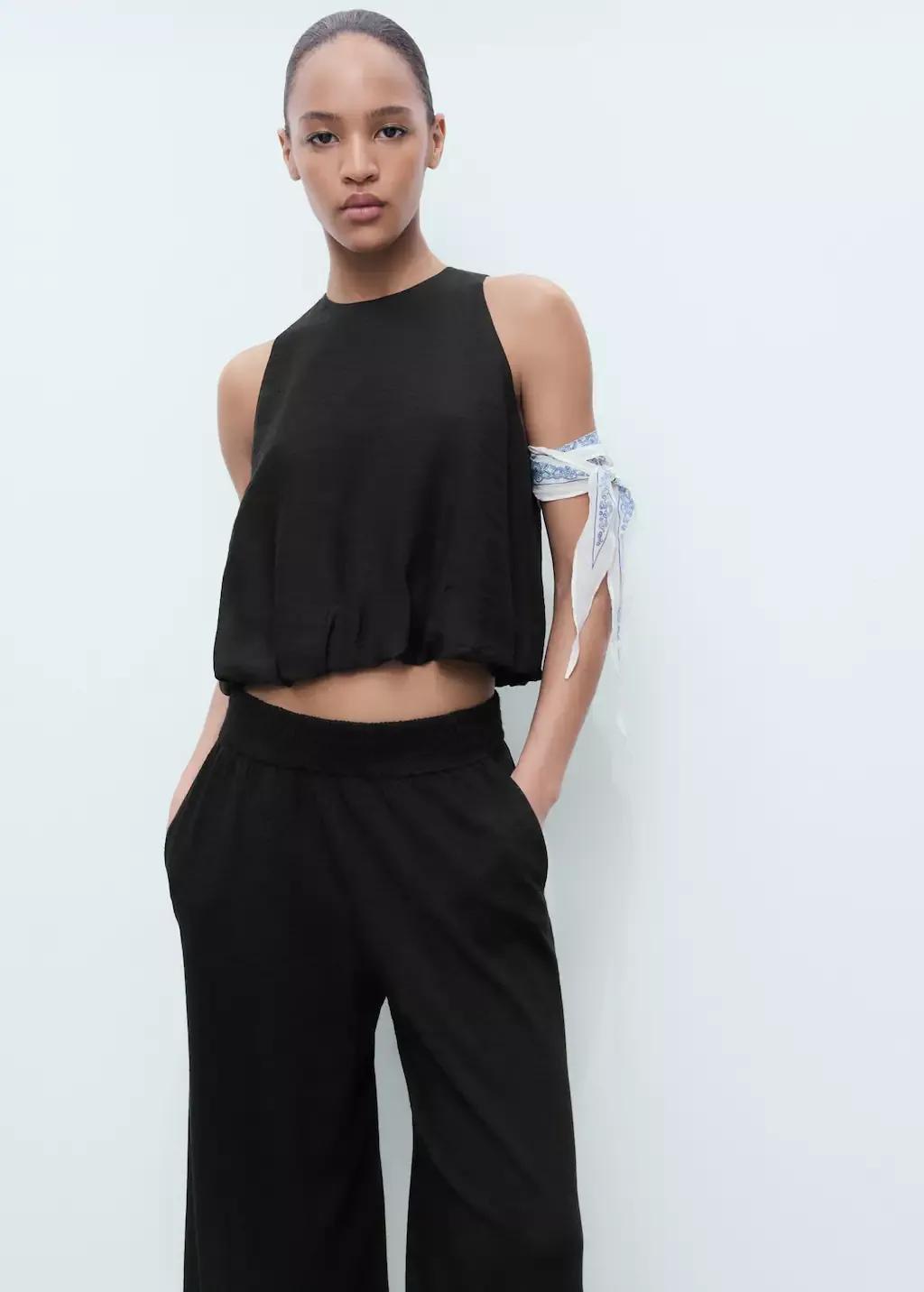 Black Fine-Knit Straight-Fit Trousers, , large image number 2