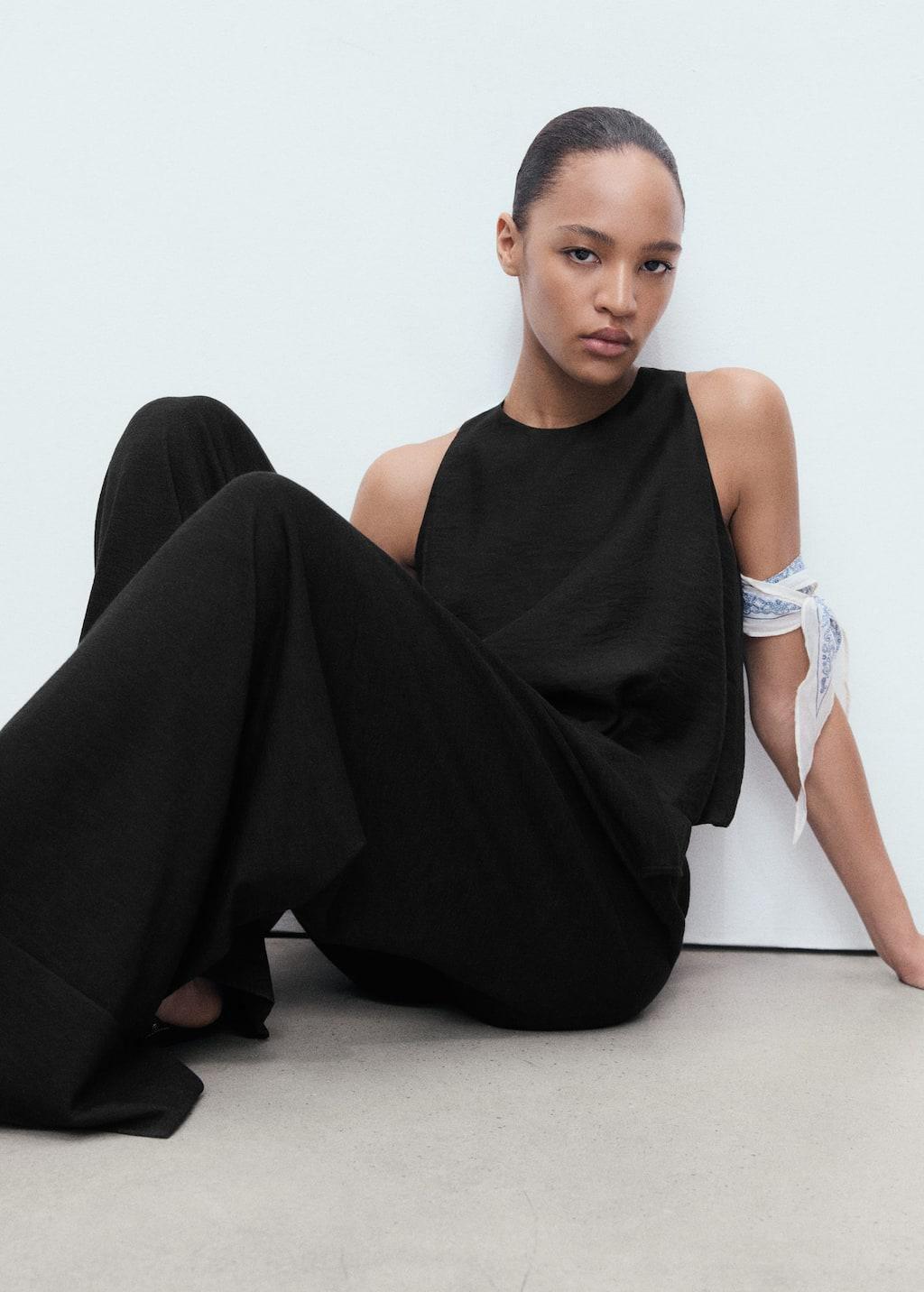Black Fine-Knit Straight-Fit Trousers, , large image number 3