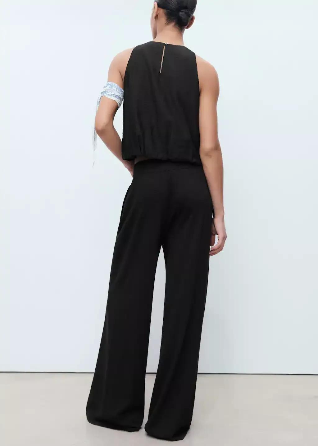 Black Fine-Knit Straight-Fit Trousers, , large image number 5