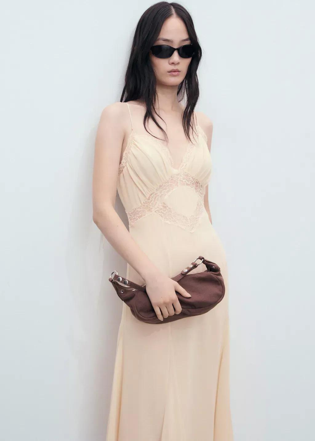 GREEN Lace camisole dress, , large image number 0