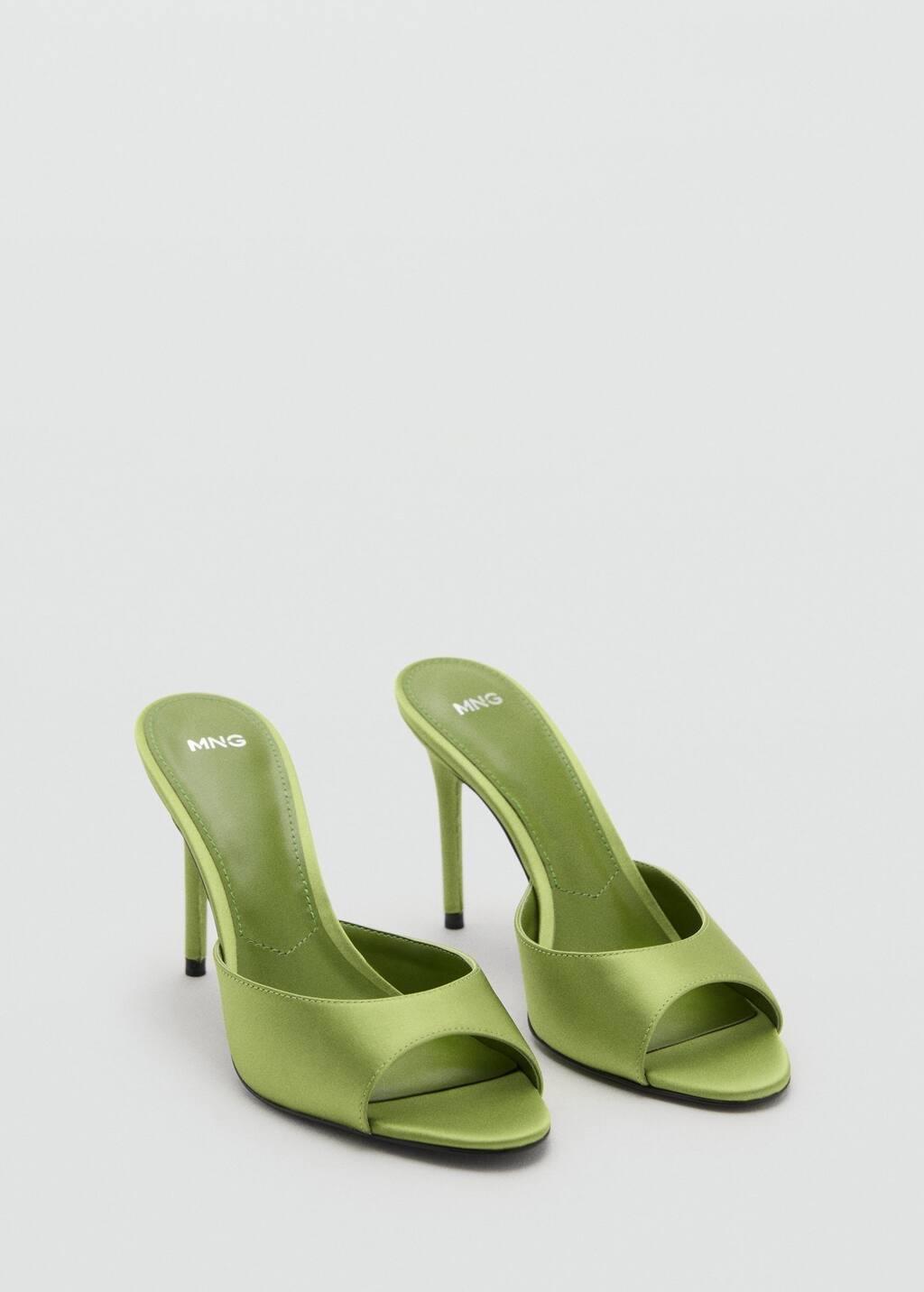 Green Satin-Effect Heeled Sandals, , large image number 0