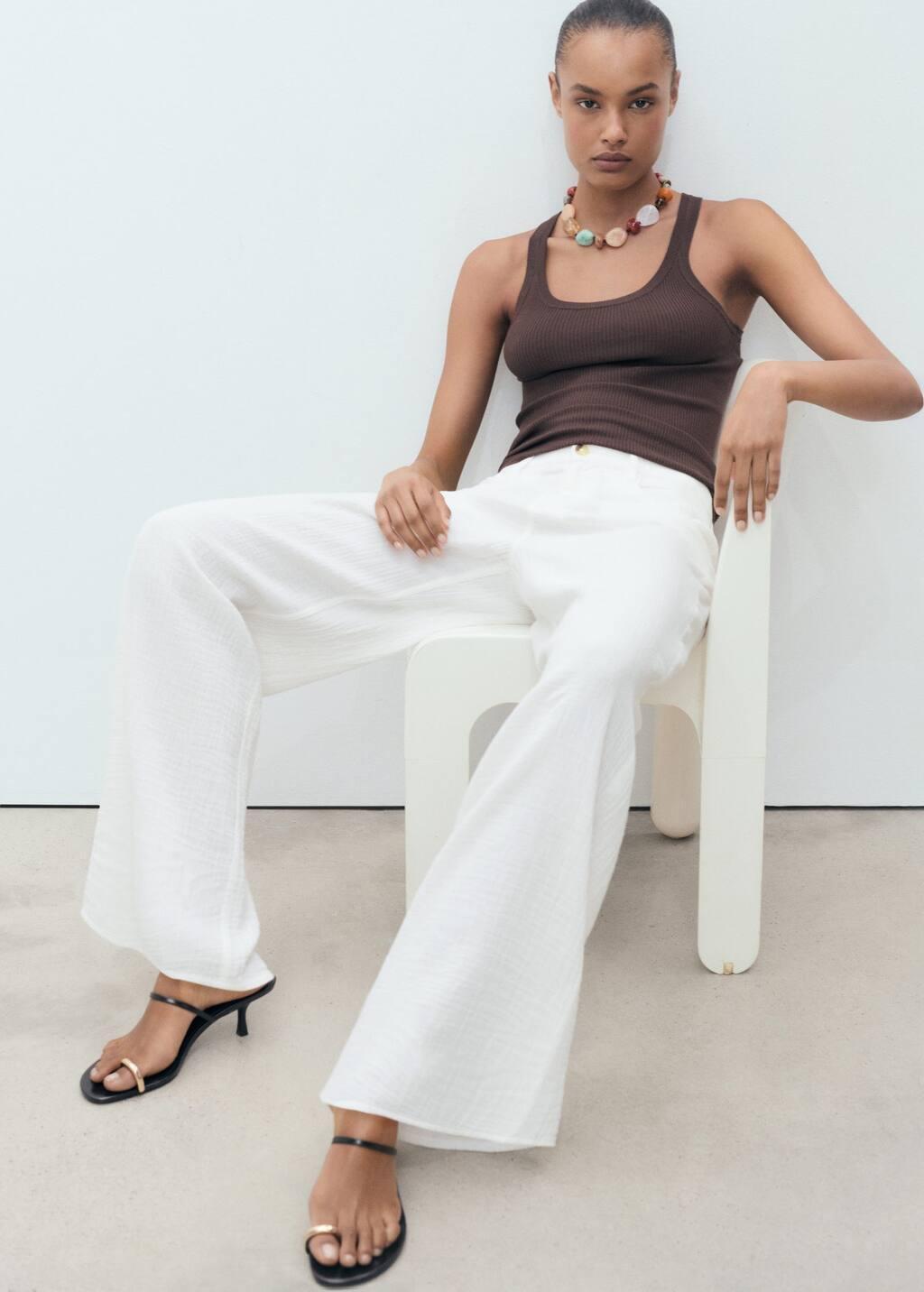 White Straight-Fit Cotton Trousers, , large image number 2