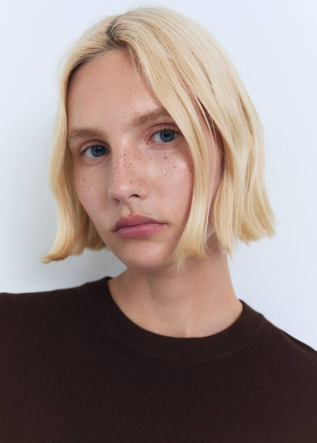 DARK BROWN Short-sleeved fine-knit sweater, Dark Brown, large image number 1