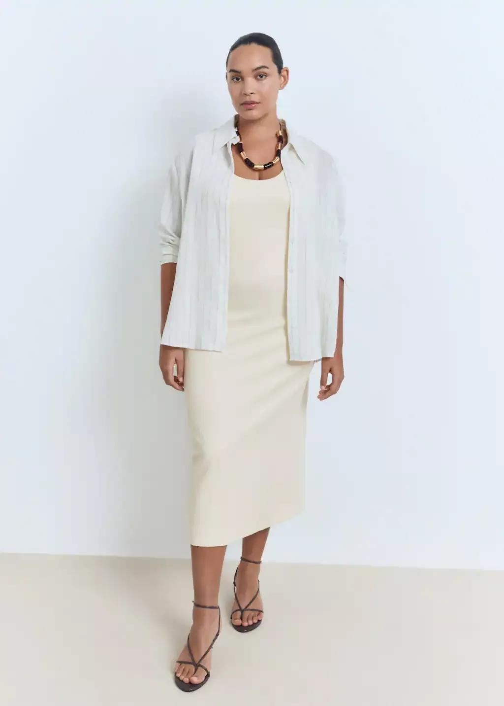 LIGHT BEIGE Fitted midi-dress, , large image number 4
