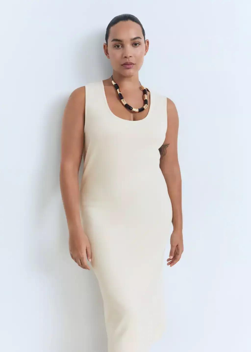 LIGHT BEIGE Fitted midi-dress, , large image number 6