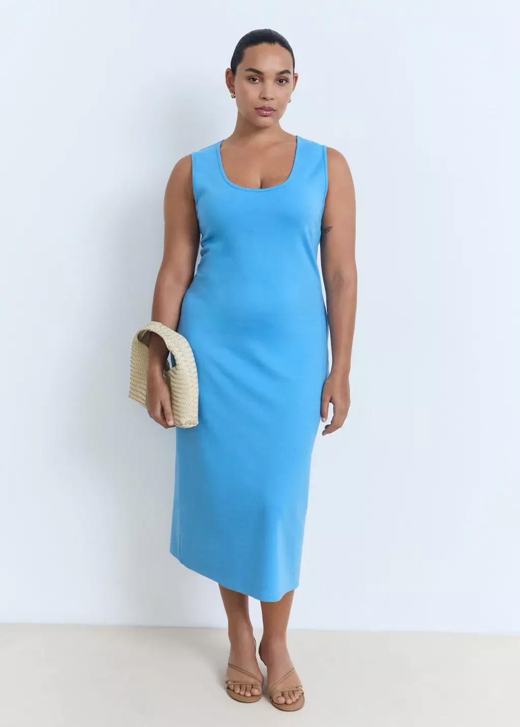 Beige Fitted Midi-Dress, , large image number 2