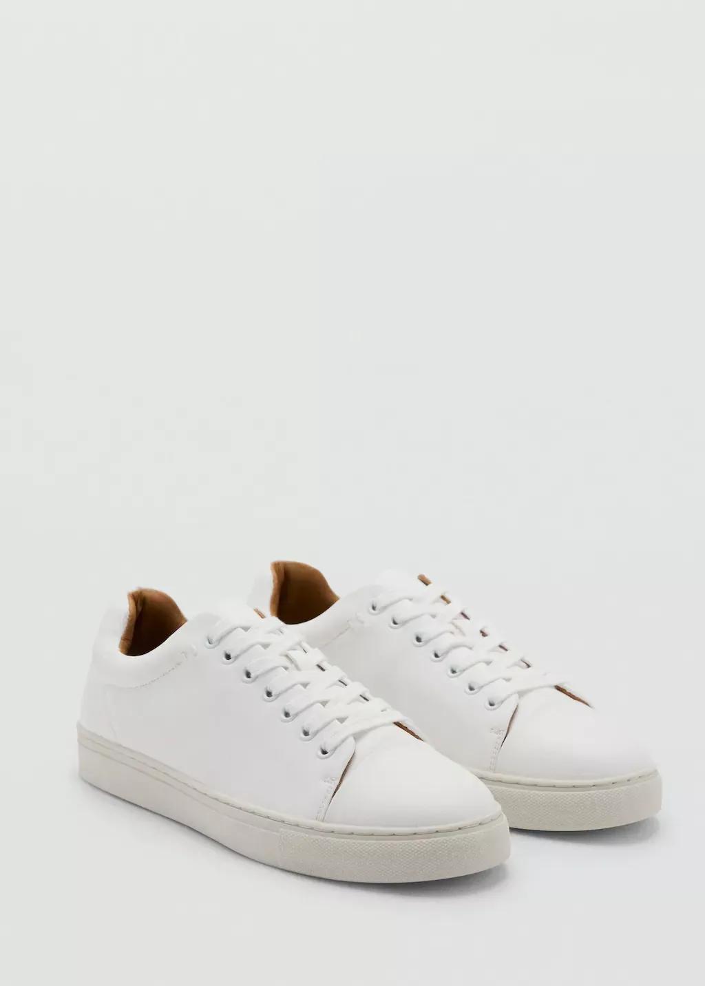 White Lace-Up Panel Sneakers, White, large image number 0