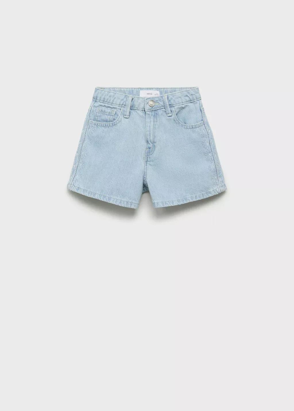 Blue Embroidered Cotton Shorts, , large image number 0