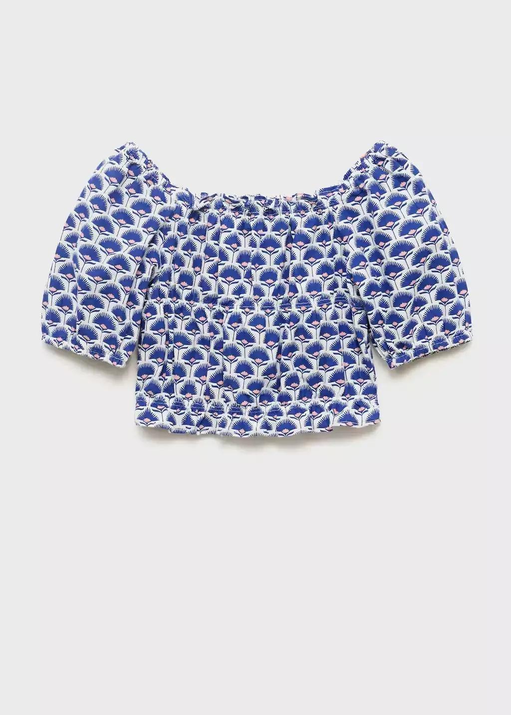 Blue Printed Linen Blouse, , large image number 0