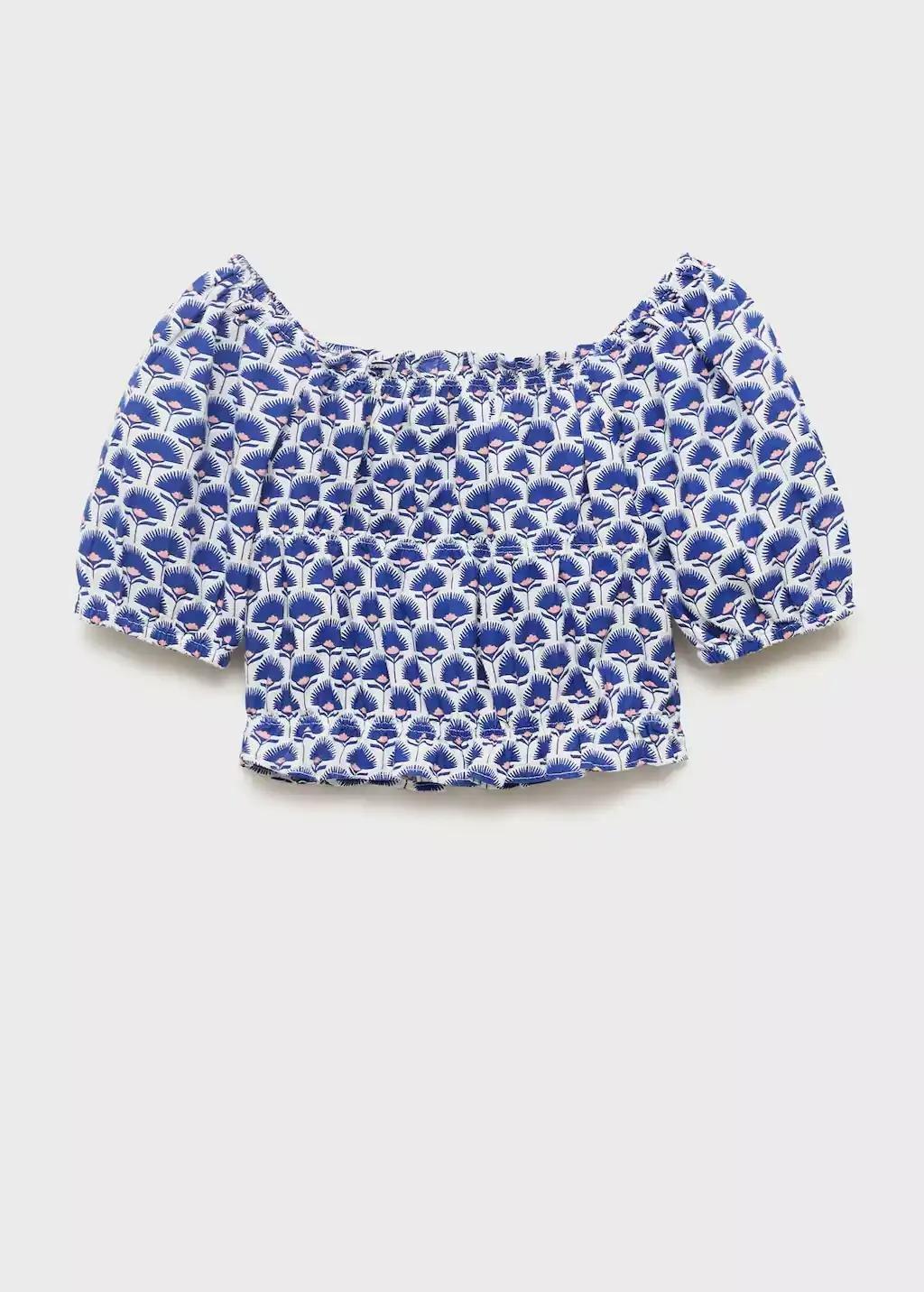 Blue Printed Linen Blouse, , large image number 1