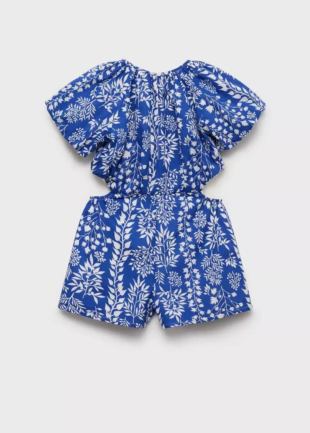 Blue Cotton Print Jumpsuit, Kids Girls, , large image number 1