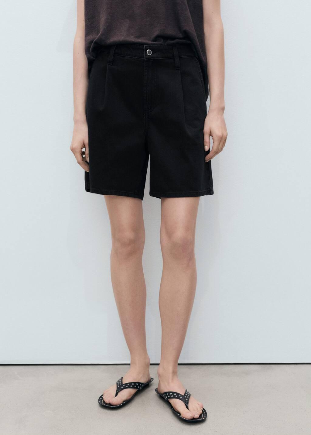 OPEN GREY Mid-rise denim bermuda shorts with pleats, Open Grey, large image number 0