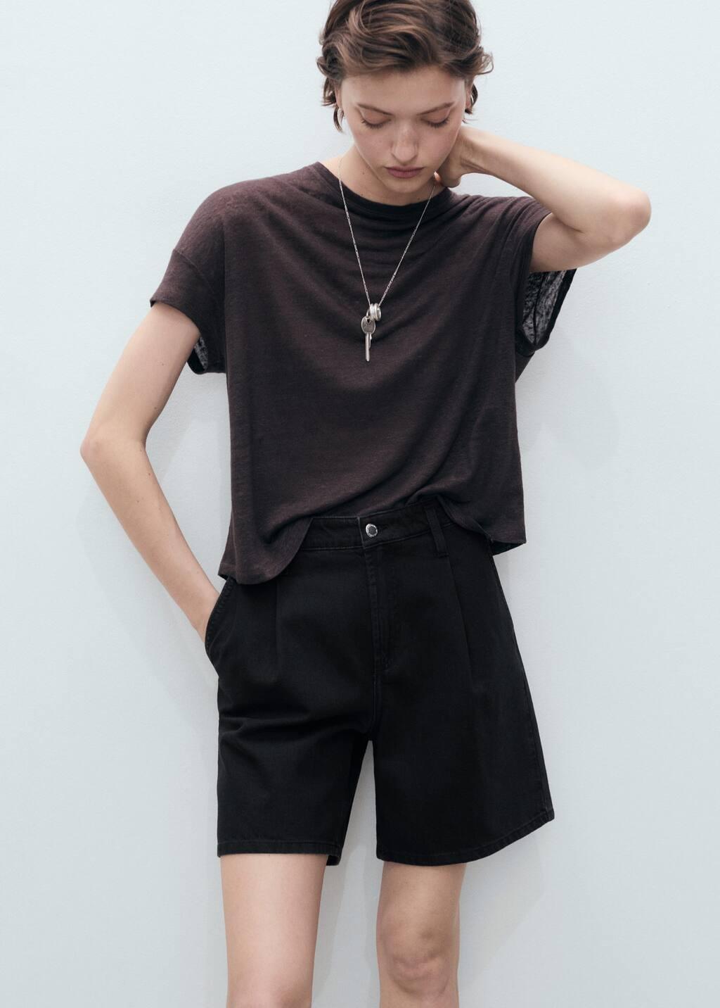 OPEN GREY Mid-rise denim bermuda shorts with pleats, Open Grey, large image number 1
